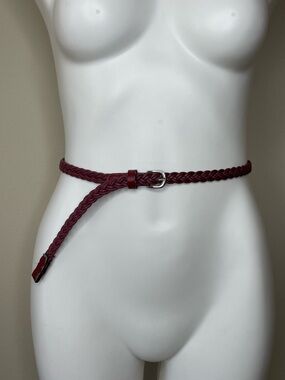 Narrow Braided Faux Leather Belt - Dark Pink/Mauve